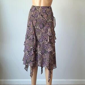 Paisley Print Ruffle Asymmetrical Skirt
